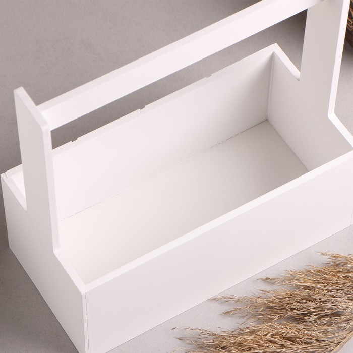 Кашпо деревянное  Кашпо деревянное "Эллада большая, сетка", с ручкой, белый, 25×12,5×10(25) см