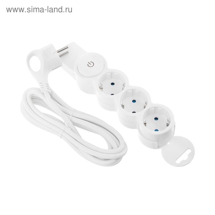 Удлинитель Duwi, 3 розетки, 3 м, 10 А, 2200 Вт, ПВС 3х0.75 мм2, с з/к, с выключателем, белый