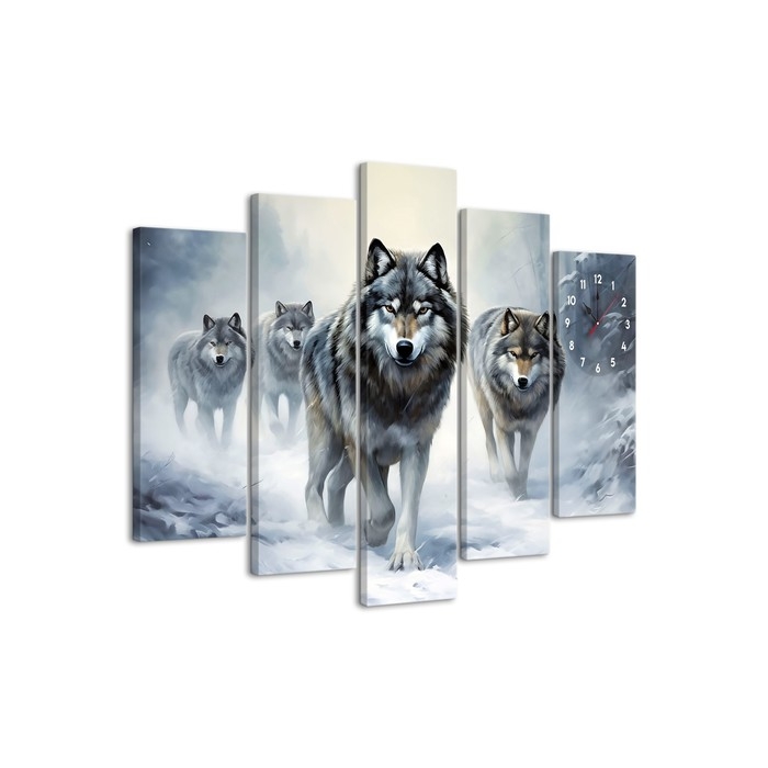 Часы-картина настенные модульные  Часы-картина настенные модульные "Волки", бесшумные, 80 х 140 см