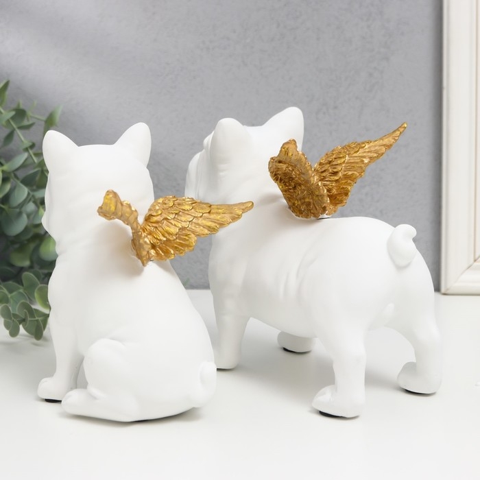 Сувенир полистоун Сувенир полистоун "Бульдоги с крыльями" белый набор 2 шт 16,5х10,5х13,5 16,5х11,5х18,5 см