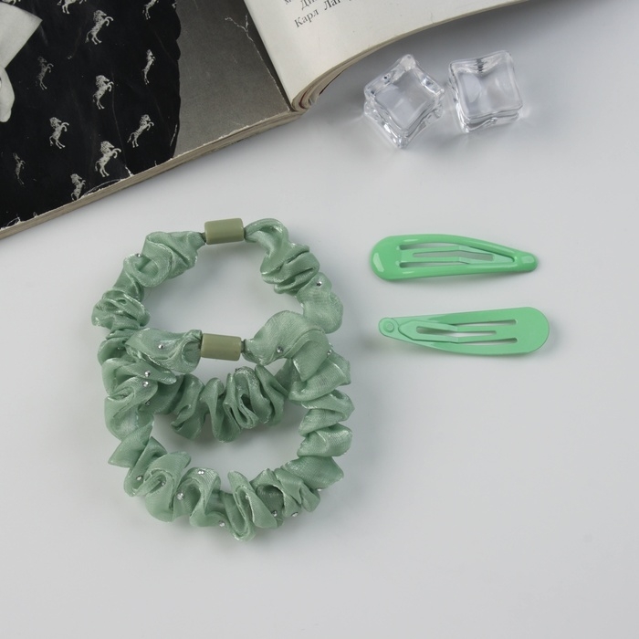 Набор для волос Набор для волос "Глория блеск" (2 резинки 5,5 см, 2 невидимки 5 см) зелёный
