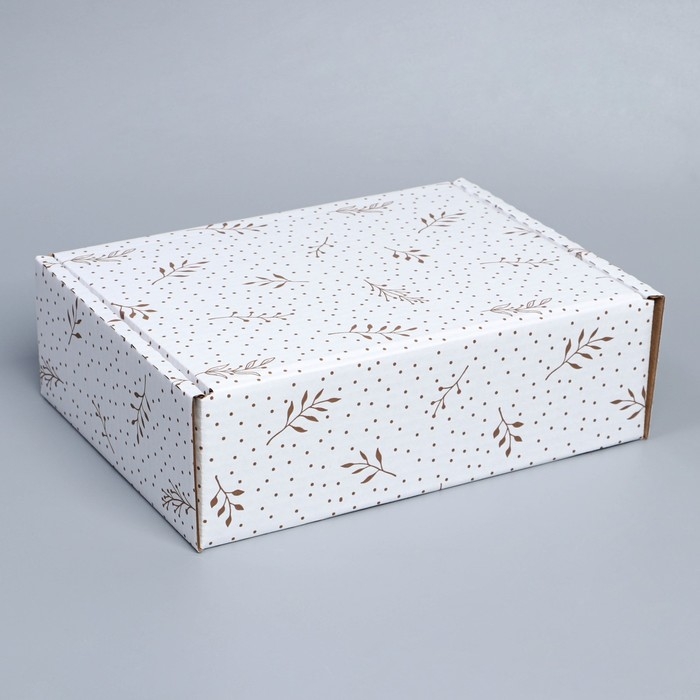 Коробка подарочная сборная, упаковка, «Веточки», белый, 27 х 21 х 9 см Коробка подарочная сборная, упаковка, «Веточки», белый, 27 х 21 х 9 см