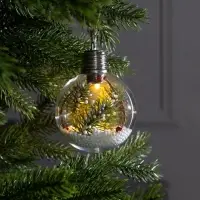 Ёлочный шар &laquo;Ветка ели&raquo;, 1 LED, от батареек, свечение тёплое белое