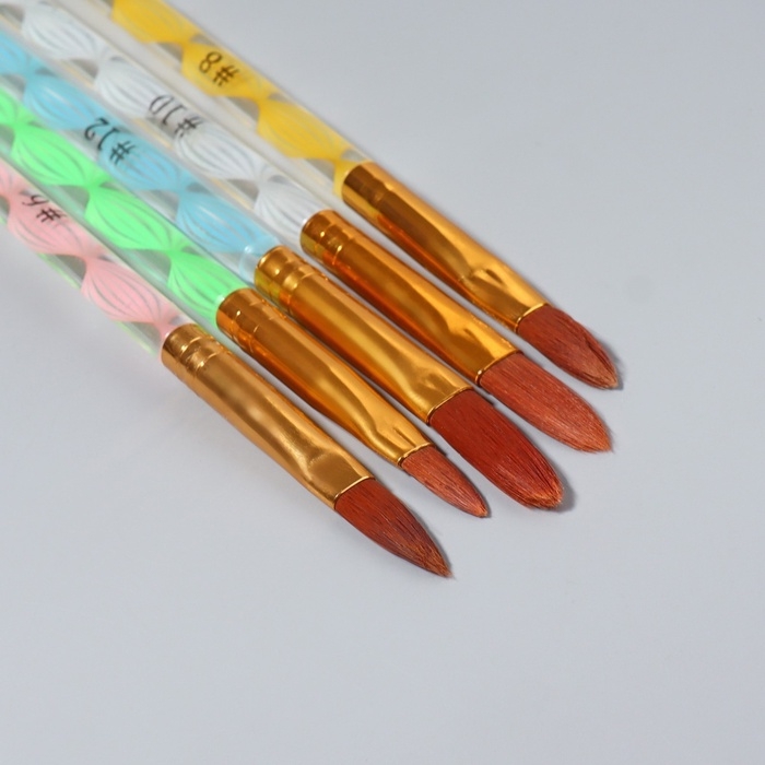 Набор кистей для наращивания и дизайна ногтей «Лепесток», 5 шт, 17 см, №4/6/8/10/12, разноцветный Набор кистей для наращивания и дизайна ногтей «Лепесток», 5 шт, 17 см, №4/6/8/10/12, разноцветный