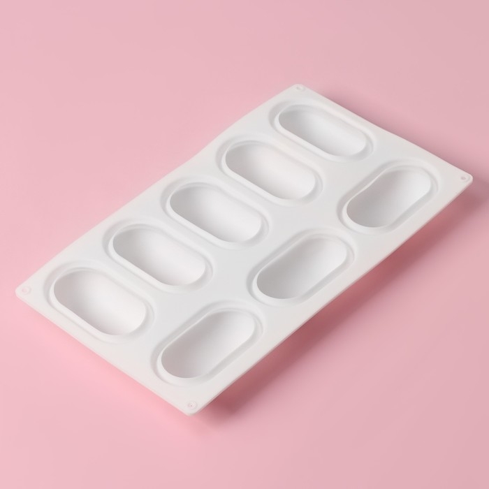 Форма для муссовых десертов и выпечки Доляна «Раузи», 30×17,5×3,5 см, 8 ячеек (8,7×4,7 см), цвет белый Форма для муссовых десертов и выпечки Доляна «Раузи», 30×17,5×3,5 см, 8 ячеек (8,7×4,7 см), цвет белый