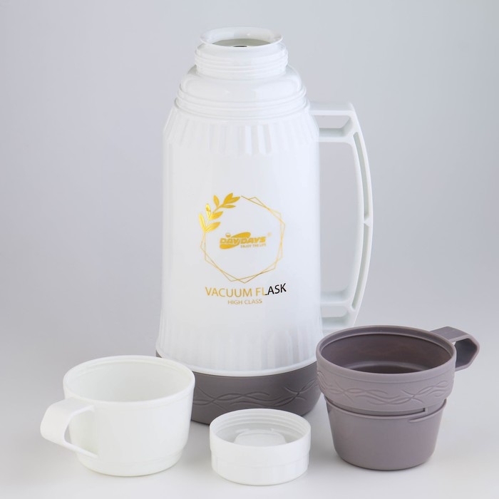 Термос 1 л, со стеклянной колбой, сохраняет тепло 12 ч, с кружкой, 30 см, микс