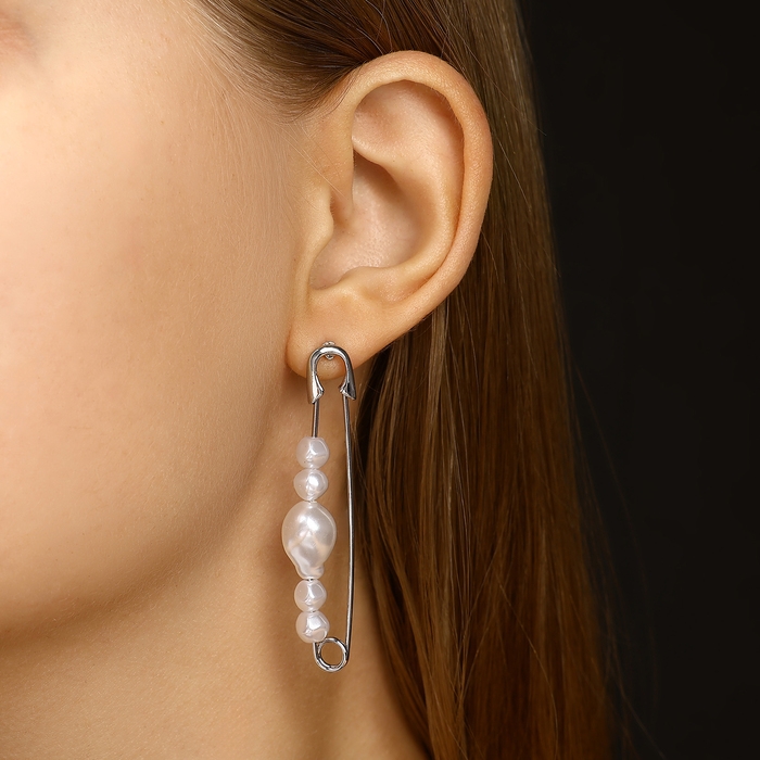 Серьги с жемчугом «Бусина» союз, булавка, цвет серебро Серьги с жемчугом «Бусина» союз, булавка, цвет серебро