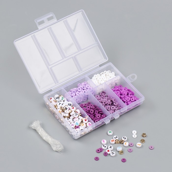 Бусины в шкатулке Бусины в шкатулке "Фиолетовые" нить 0,8 мм 5 м 12х8,4х2,2 см