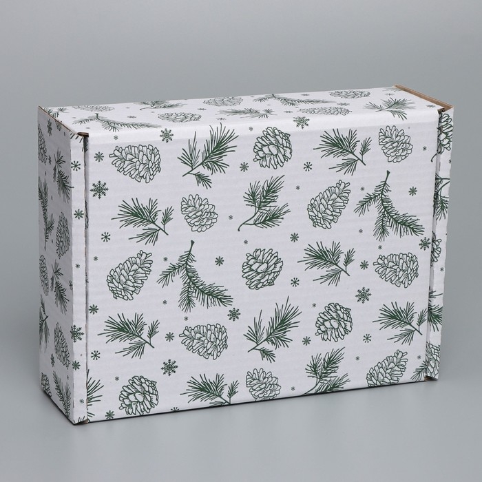 Коробка новогодняя складная «Шишки», белый, 27 х 21 х 9 см, Новый год Коробка новогодняя складная «Шишки», белый, 27 х 21 х 9 см, Новый год