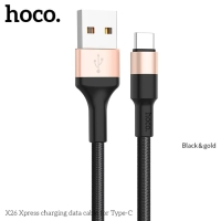 Кабель Hoco X26, Type-C - USB, 3 А, 1 м, нейлоновая оплетка, чёрно-золотистый