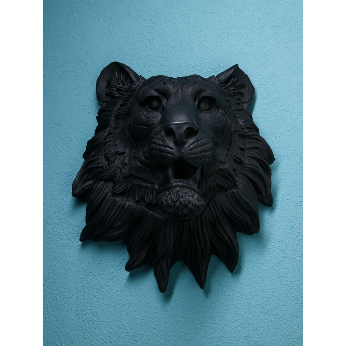 Настенная фигура «Голова льва», полистоун, 50 см, цвет чёрный матовый Настенная фигура «Голова льва», полистоун, 50 см, цвет чёрный матовый