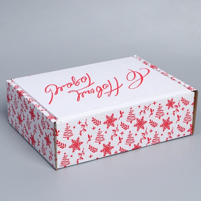 Коробка новогодняя складная «С новым годом», белый, 27 х 21 х 9 см, Новый год Коробка новогодняя складная «С новым годом», белый, 27 х 21 х 9 см, Новый год