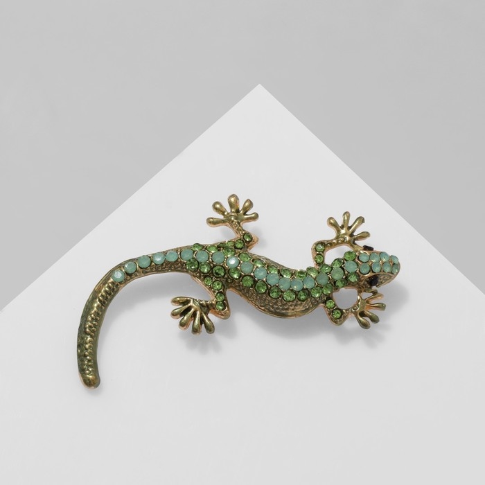 Брошь «Ящерица», цвет зелёный в золоте Брошь «Ящерица», цвет зелёный в золоте