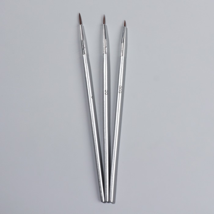 Набор кистей для дизайна ногтей, 3 шт, 16,5 см, в PVC - тубе, цвет серебристый Набор кистей для дизайна ногтей, 3 шт, 16,5 см, в PVC - тубе, цвет серебристый