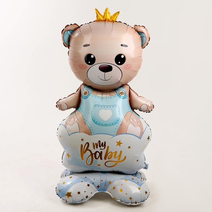 Шар фольгированный 62 Шар фольгированный 62" «Мишка в короне — мальчик» на подставке, под воздух