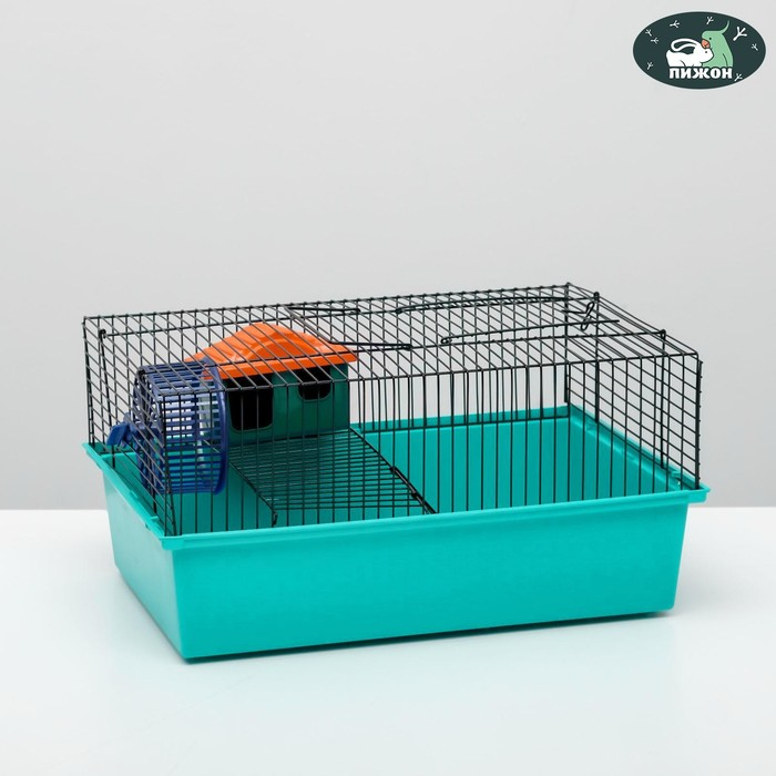 Клетка для грызунов Клетка для грызунов "Пижон" №4, с этажом, укомплектованная, 37х26х18 см, бирюзовая