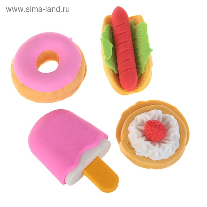 Набор фигурных ластиков  Набор фигурных ластиков "Десерты", 4 штуки, в пакете на зип-молнии, МИКС (штрихкод на штуке)