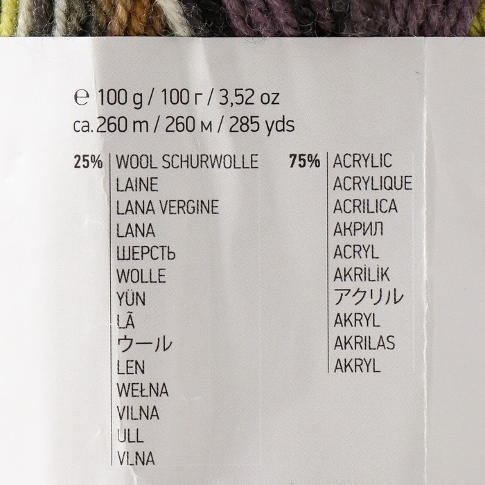 Пряжа  Пряжа "Crazy color" 25% шерсть, 75% акрил 260м/100гр (170)