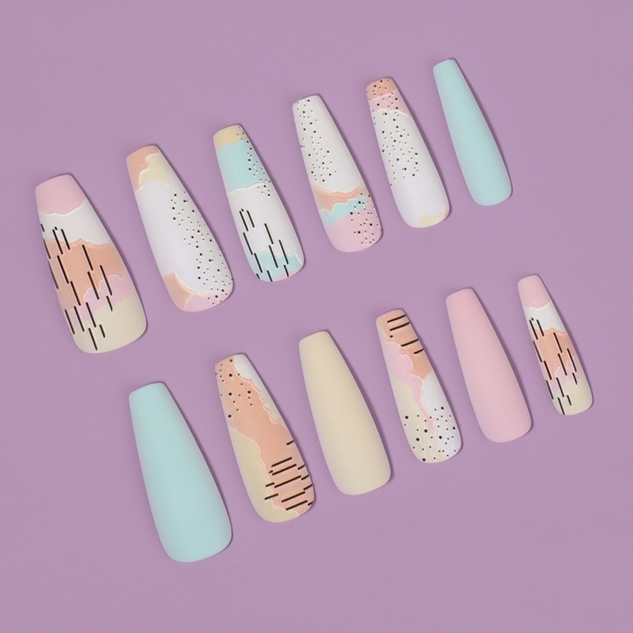 Ногти накладные с кл пластинами 12шт Абстракция балерина разноцв к/кор QF Ногти накладные с кл пластинами 12шт Абстракция балерина разноцв к/кор QF