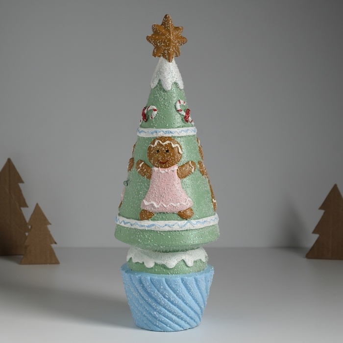 Сувенир керамика свет Сувенир керамика свет "Пряничная ёлочка с печенюшками" зелёная 10х10х31 см