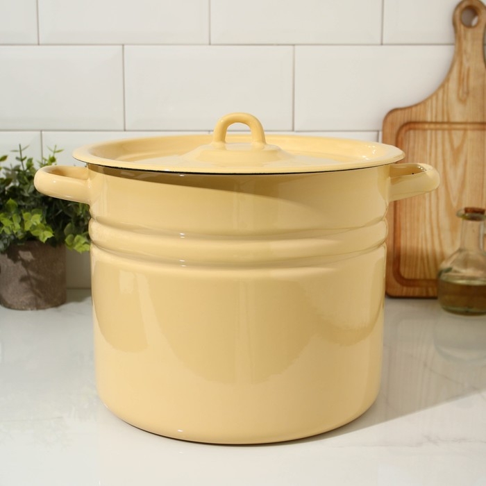 Кастрюля эмалированная цилиндрическая, 9 л, индукция, без декора, цвет бежевый Кастрюля эмалированная цилиндрическая, 9 л, индукция, без декора, цвет бежевый