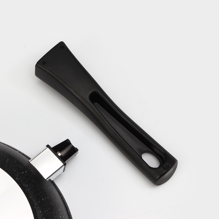 Сковорода, d=24 см, съёмная ручка, стеклянная крышка, антипригарное покрытие, цвет тёмный мрамор Сковорода, d=24 см, съёмная ручка, стеклянная крышка, антипригарное покрытие, цвет тёмный мрамор