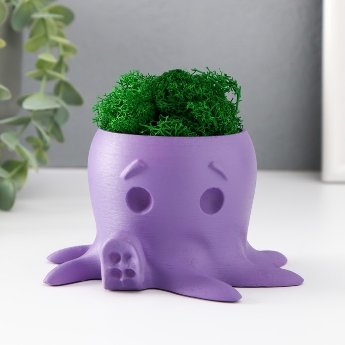 Кашпо бетонное Кашпо бетонное "Осминог" высота 7 см, d- 6.5 см. фиолетовый со мхом (мох зелен. стабилизир)