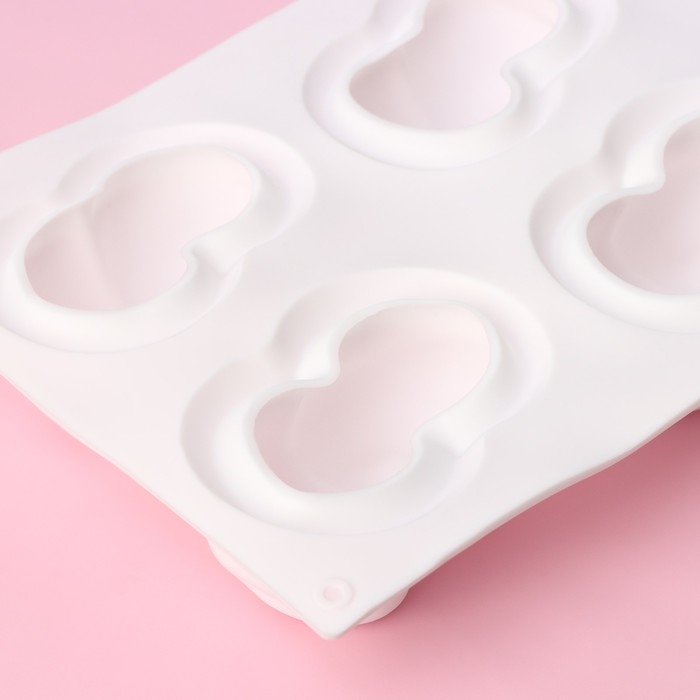 Форма для муссовых десертов и выпечки Доляна «Вишенки», 29,8×17,2×4,2 см, 6 ячеек (8×5 см), цвет белый Форма для муссовых десертов и выпечки Доляна «Вишенки», 29,8×17,2×4,2 см, 6 ячеек (8×5 см), цвет белый