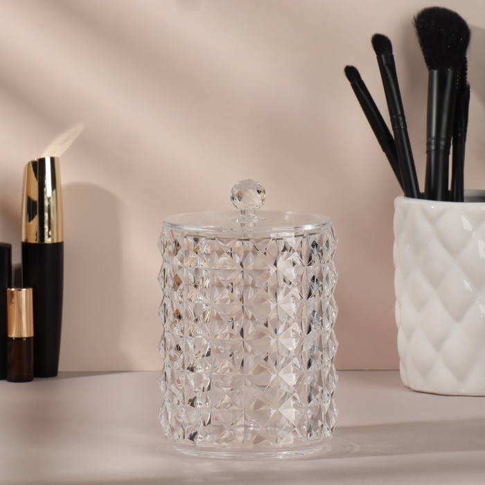 Органайзер для ватных палочек, с крышкой, d = 8 × 12,5 см, в картонной коробке, цвет прозрачный Органайзер для ватных палочек, с крышкой, d = 8 × 12,5 см, в картонной коробке, цвет прозрачный