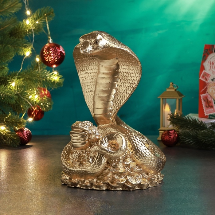 Фигура Фигура "Кобра на деньгах с жабой" 25х18см, золото