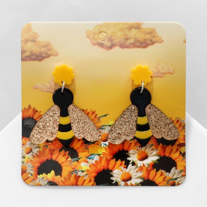 Серьги акрил «Пчёлы», цвет золотисто-чёрный в серебре Серьги акрил «Пчёлы», цвет золотисто-чёрный в серебре