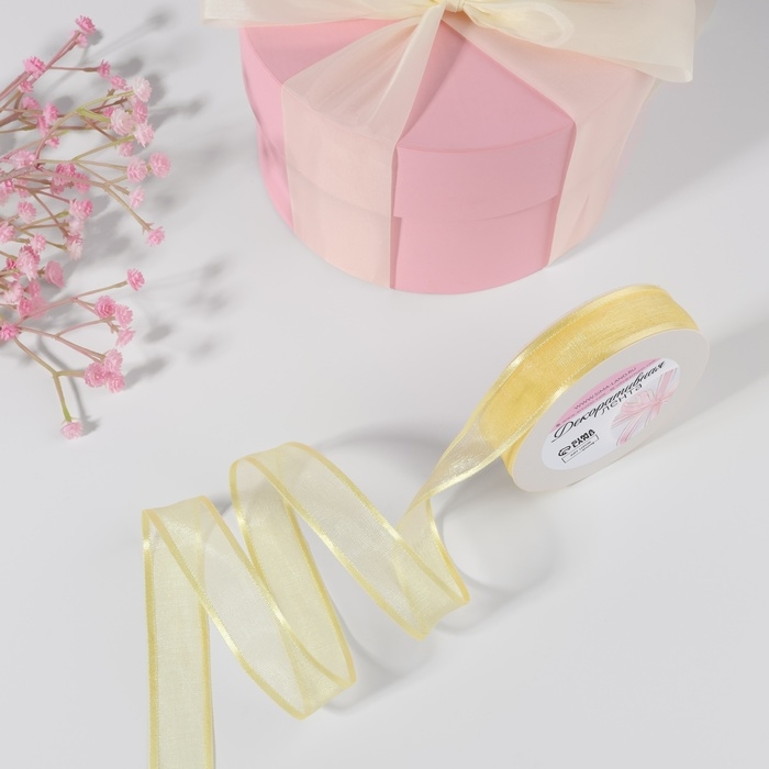 Лента декоративная, капроновая/атласная, 20 мм, 18 ± 1 м, цвет слоновая кость Лента декоративная, капроновая/атласная, 20 мм, 18 ± 1 м, цвет слоновая кость