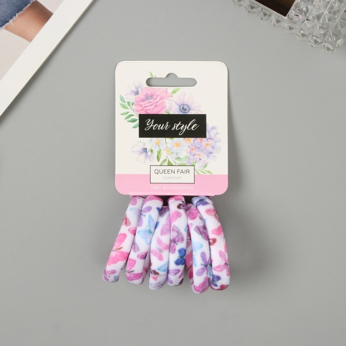 Резинка для волос Резинка для волос "Лина" (набор 6 шт) летние бабочки, 4 см, розово-белый