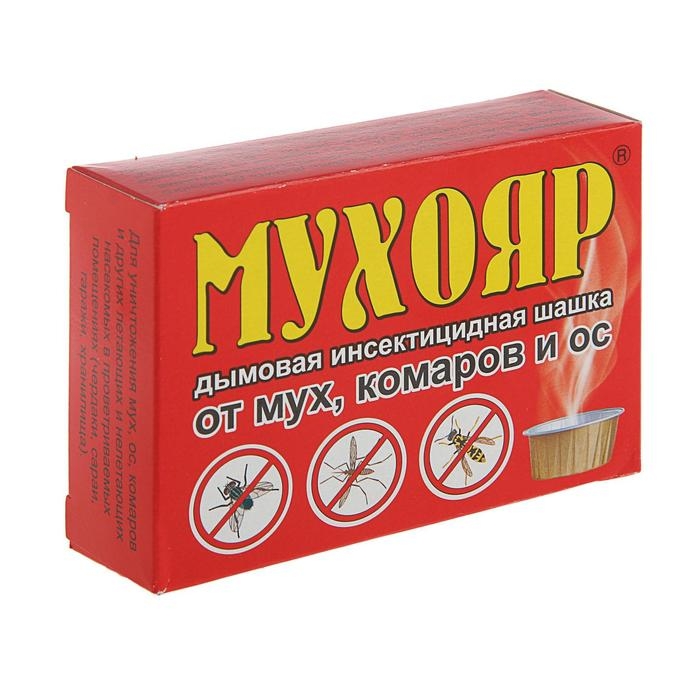 Дымовая инсектицидная шашка Мухояр от мух, комаров и ос, 50г Дымовая инсектицидная шашка Мухояр от мух, комаров и ос, 50г