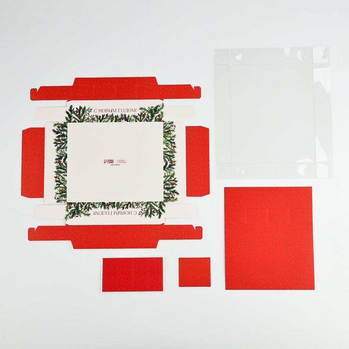 Коробка под 4 конфеты и шоколад с ячейками «Еловый аромат» 18 х 15 х 3 см, Новый год Коробка под 4 конфеты и шоколад с ячейками «Еловый аромат» 18 х 15 х 3 см, Новый год