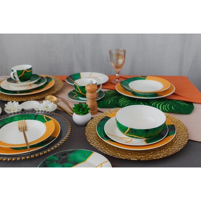 Салатник фарфоровый Доляна «Малахитовая шкатулка», 600 мл, d=15,5 см, цвет зелёный