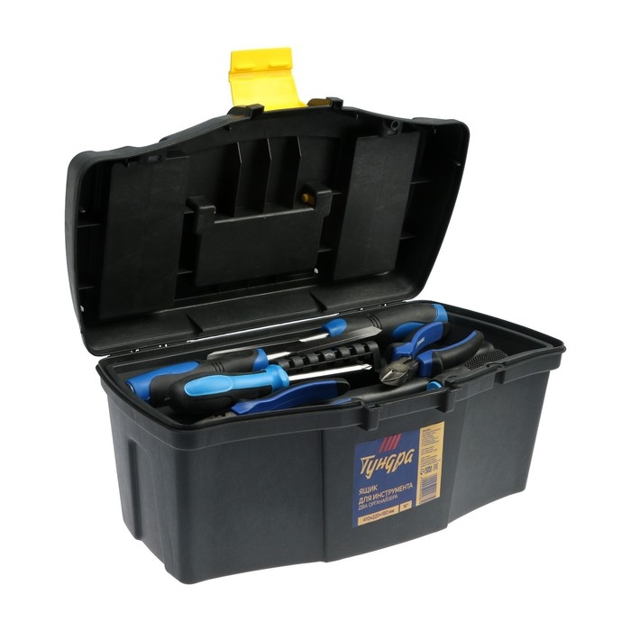 Ящик для инструмента ТУНДРА, 16 Ящик для инструмента ТУНДРА, 16", 410 х 220 х 190 мм, пластиковый, два органайзера