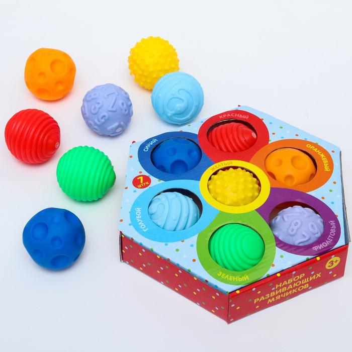 Набор развивающих тактильных мячиков «Цветочек», с пищалкой, 7 шт, Крошка Я Набор развивающих тактильных мячиков «Цветочек», с пищалкой, 7 шт, Крошка Я