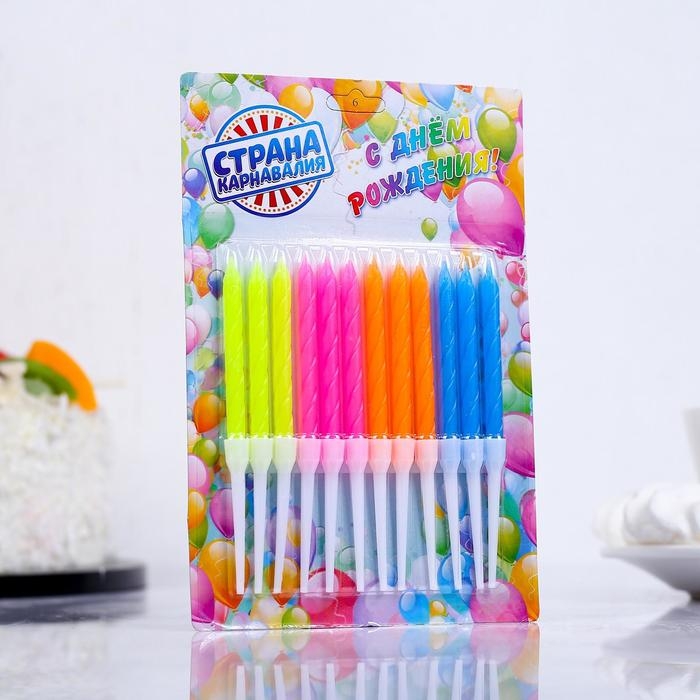Свечи для торта  Свечи для торта "Неон", 12 шт, разноцветные, высокие, 10 см