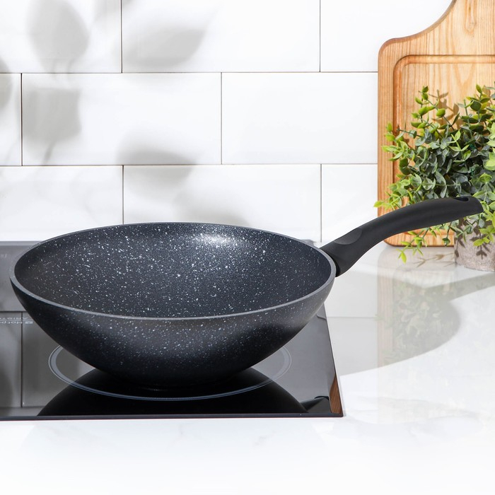 Сковорода-Wok, d=28, антипригарное покрытие, цвет тёмный мрамор Сковорода-Wok, d=28, антипригарное покрытие, цвет тёмный мрамор