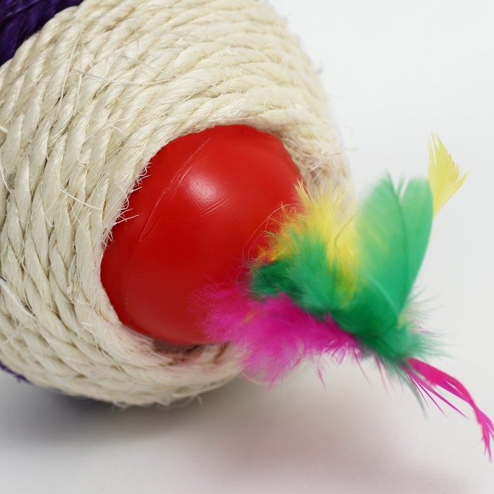 Шарик сизалевый большой с пластиковым внутри, 7,5 см, фиолетовый/белый Шарик сизалевый большой с пластиковым внутри, 7,5 см, фиолетовый/белый