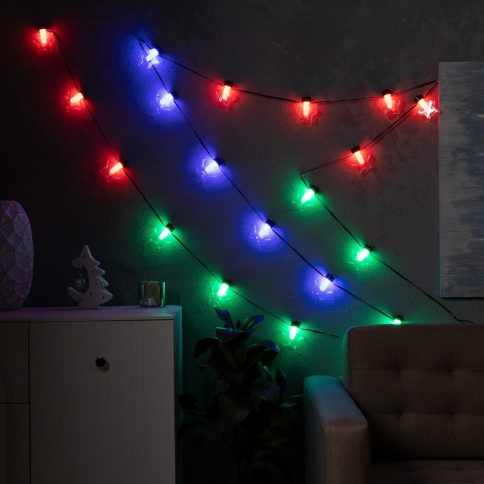 Умная гирлянда «Нить» 6 м с насадками «Звёздочки», IP20, тёмная нить, 20 LED, свечение RGB, USB Умная гирлянда «Нить» 6 м с насадками «Звёздочки», IP20, тёмная нить, 20 LED, свечение RGB, USB