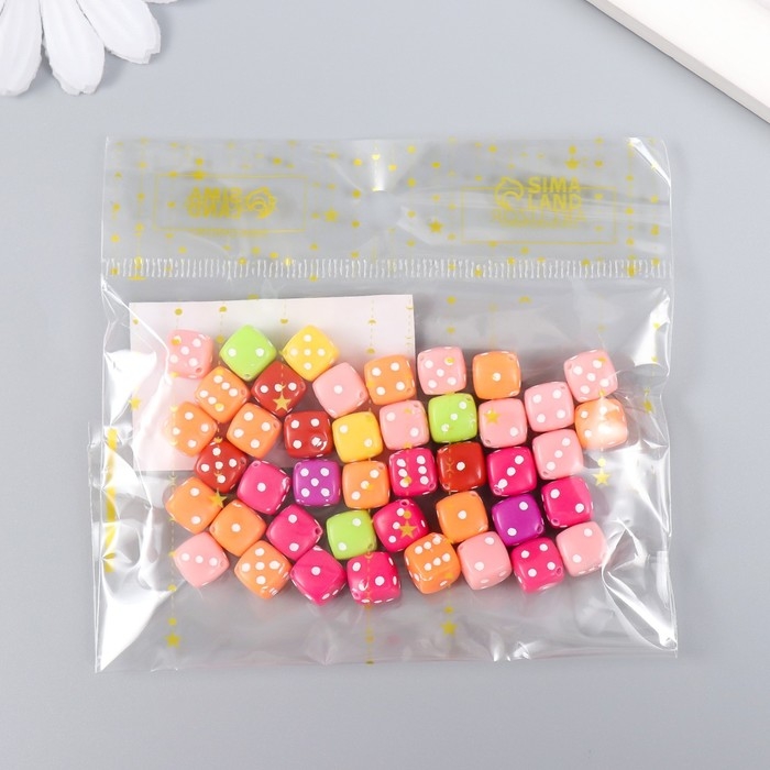 Бусины для творчества пластик "Игральный кубик" цветные набор 20 гр 0,8х0,8х0,8 см