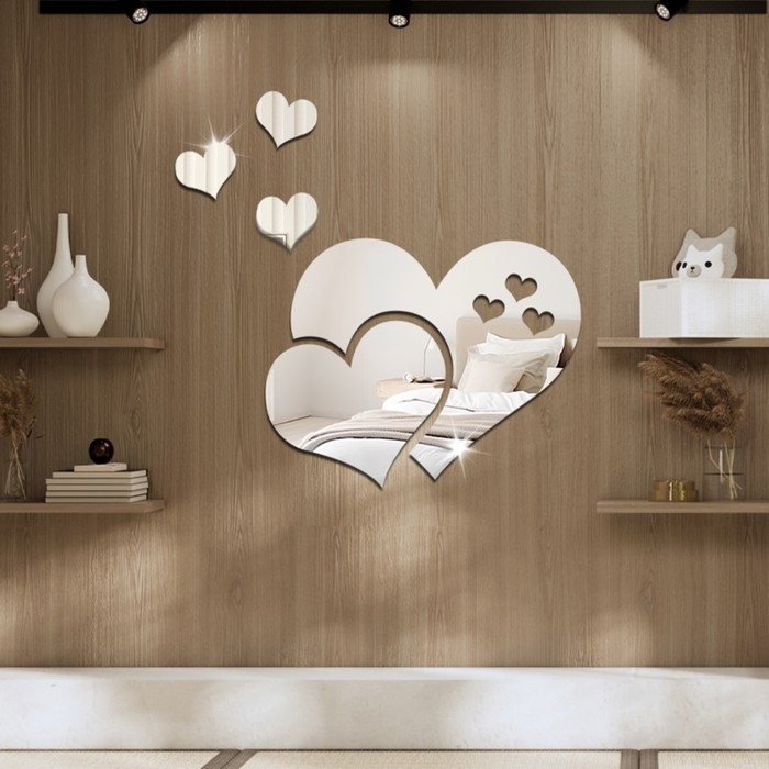 Наклейки интерьерные Наклейки интерьерные "Сердца", зеркальные, декор на стену, панно 22 х 28.5 см, 5 эл