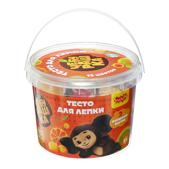 Тесто для лепки 12 цветов по 30 г Мульти-Пульти  Тесто для лепки 12 цветов по 30 г Мульти-Пульти "Чебурашка", пластиковое ведро + 2 формочки, корекс