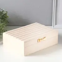 Шкатулка кожзам для украшений "Стёганная. Полоски. Бант" молочный 17х24х7 см