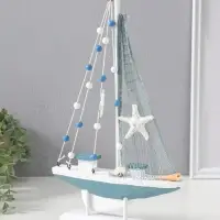 Сувенир дерево "Парусник с якорем и морской звездой" бело-голубой 21,5х4,5х36 см