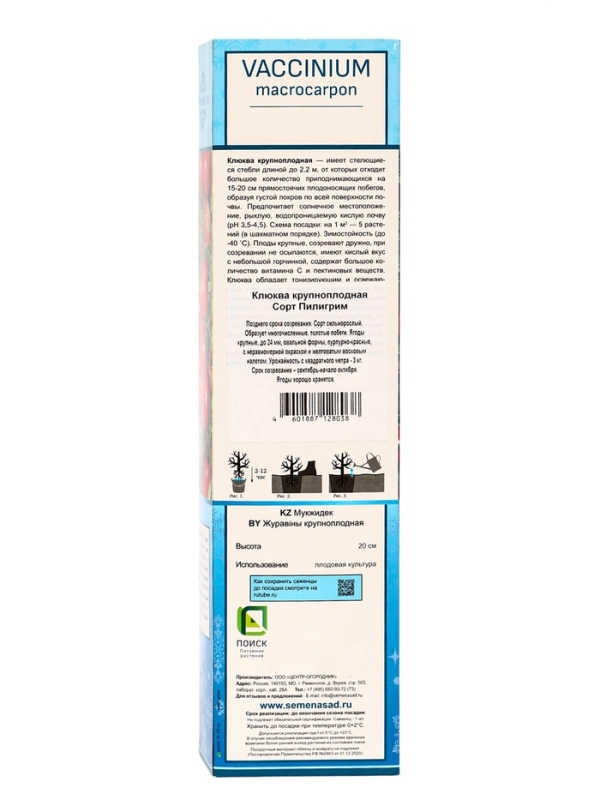 Клюква крупноплодная (Серия Северный Сад) Клюква крупноплодная (Серия Северный Сад) "Пилигрим" 1 шт, туба, Весна 2025