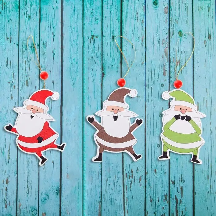 Елочная игрушка новогодняя «Весёлый дедушка Мороз», золотая нить, МИКС Елочная игрушка новогодняя «Весёлый дедушка Мороз», золотая нить, МИКС