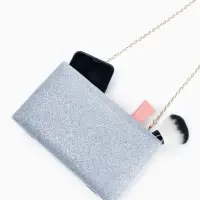 Сумка-клатч женская вечерняя на фермуаре, жёсткий корпус, на цепочке, блестящая, серебристая